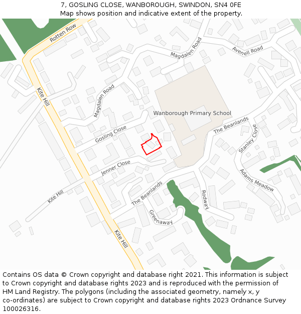 7, GOSLING CLOSE, WANBOROUGH, SWINDON, SN4 0FE: Location map and indicative extent of plot