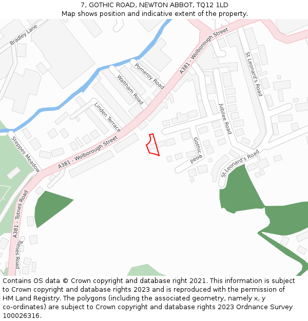 7, GOTHIC ROAD, NEWTON ABBOT, TQ12 1LD: Location map and indicative extent of plot