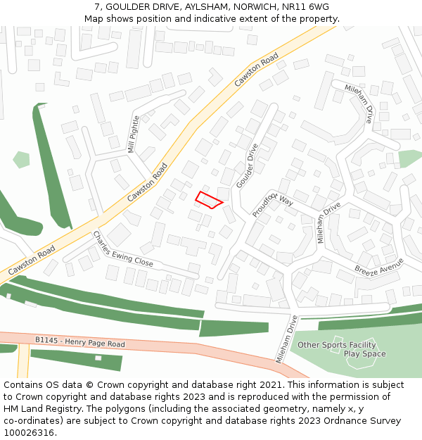 7, GOULDER DRIVE, AYLSHAM, NORWICH, NR11 6WG: Location map and indicative extent of plot