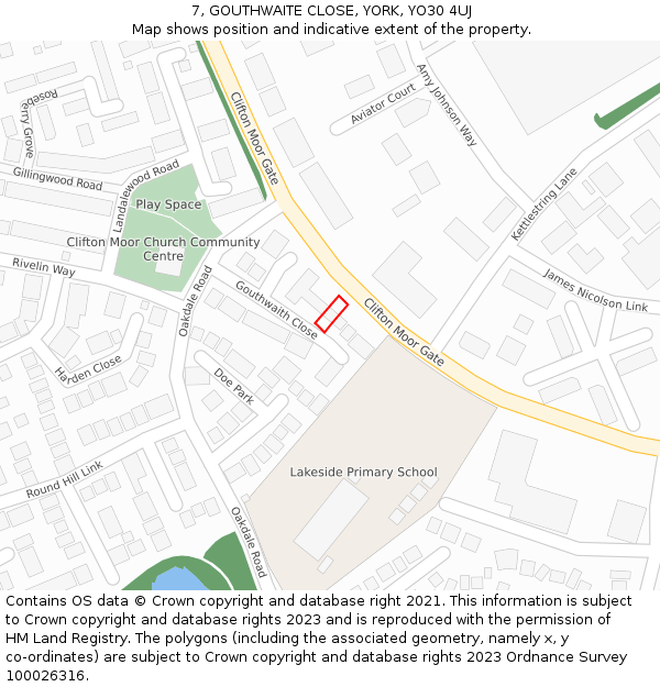 7, GOUTHWAITE CLOSE, YORK, YO30 4UJ: Location map and indicative extent of plot