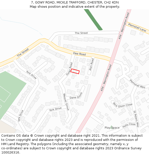 7, GOWY ROAD, MICKLE TRAFFORD, CHESTER, CH2 4DN: Location map and indicative extent of plot