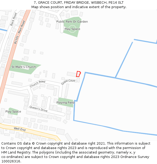 7, GRACE COURT, FRIDAY BRIDGE, WISBECH, PE14 0LT: Location map and indicative extent of plot