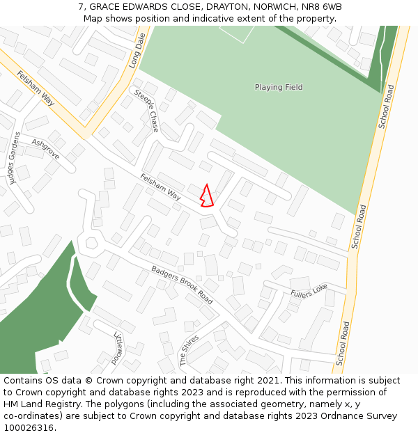 7, GRACE EDWARDS CLOSE, DRAYTON, NORWICH, NR8 6WB: Location map and indicative extent of plot