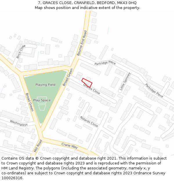 7, GRACES CLOSE, CRANFIELD, BEDFORD, MK43 0HQ: Location map and indicative extent of plot