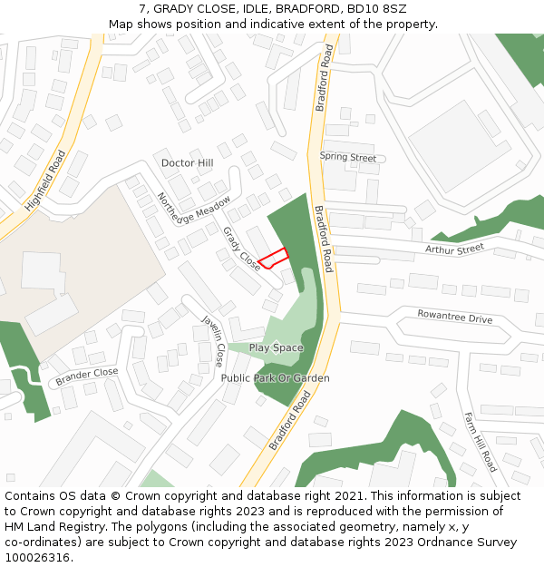 7, GRADY CLOSE, IDLE, BRADFORD, BD10 8SZ: Location map and indicative extent of plot