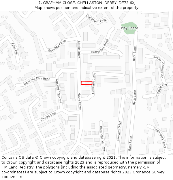 7, GRAFHAM CLOSE, CHELLASTON, DERBY, DE73 6XJ: Location map and indicative extent of plot
