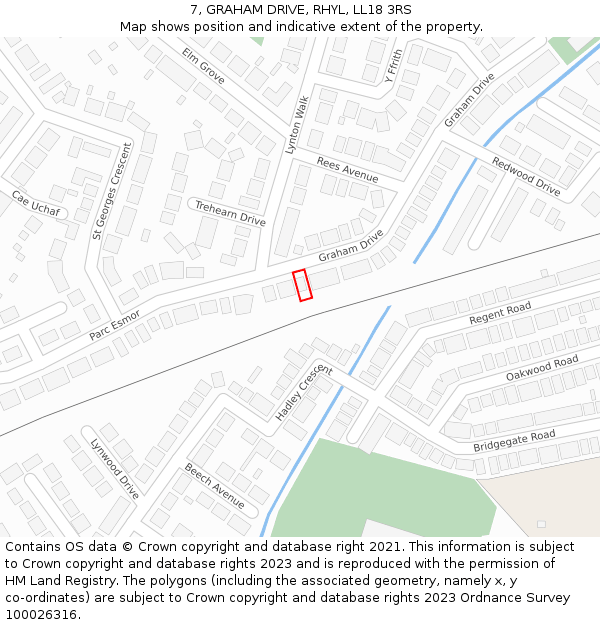 7, GRAHAM DRIVE, RHYL, LL18 3RS: Location map and indicative extent of plot