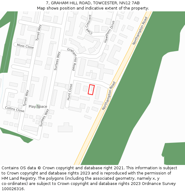 7, GRAHAM HILL ROAD, TOWCESTER, NN12 7AB: Location map and indicative extent of plot