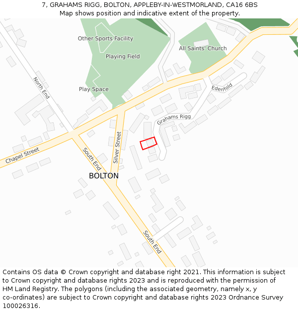 7, GRAHAMS RIGG, BOLTON, APPLEBY-IN-WESTMORLAND, CA16 6BS: Location map and indicative extent of plot