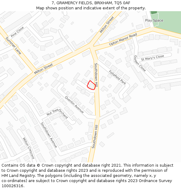 7, GRAMERCY FIELDS, BRIXHAM, TQ5 0AF: Location map and indicative extent of plot