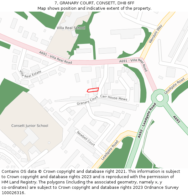 7, GRANARY COURT, CONSETT, DH8 6FF: Location map and indicative extent of plot