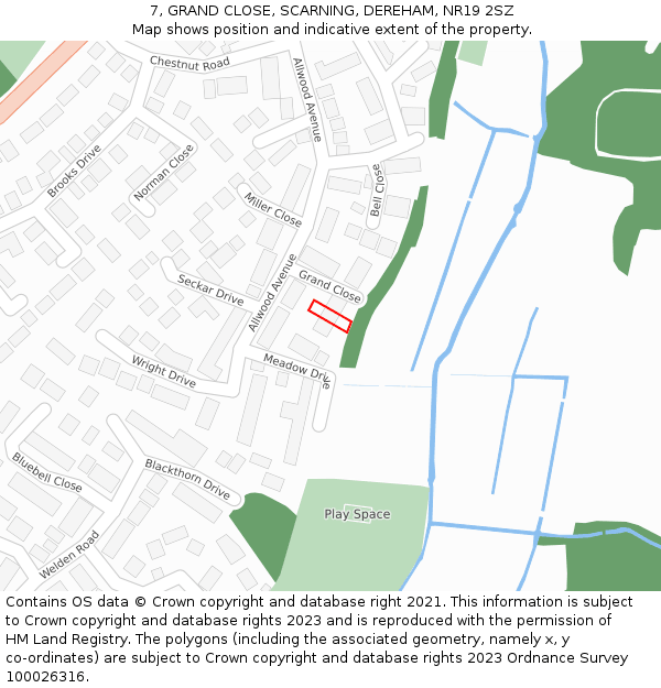 7, GRAND CLOSE, SCARNING, DEREHAM, NR19 2SZ: Location map and indicative extent of plot