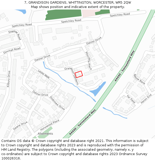 7, GRANDISON GARDENS, WHITTINGTON, WORCESTER, WR5 2QW: Location map and indicative extent of plot