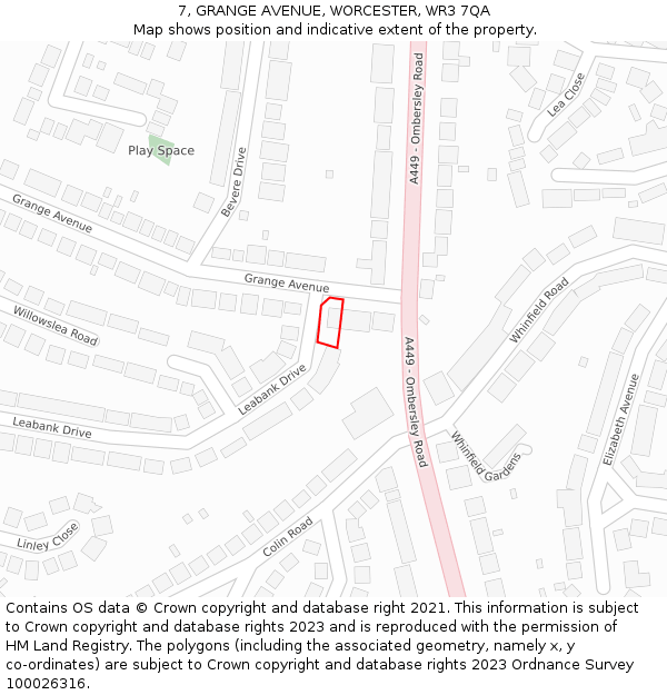 7, GRANGE AVENUE, WORCESTER, WR3 7QA: Location map and indicative extent of plot