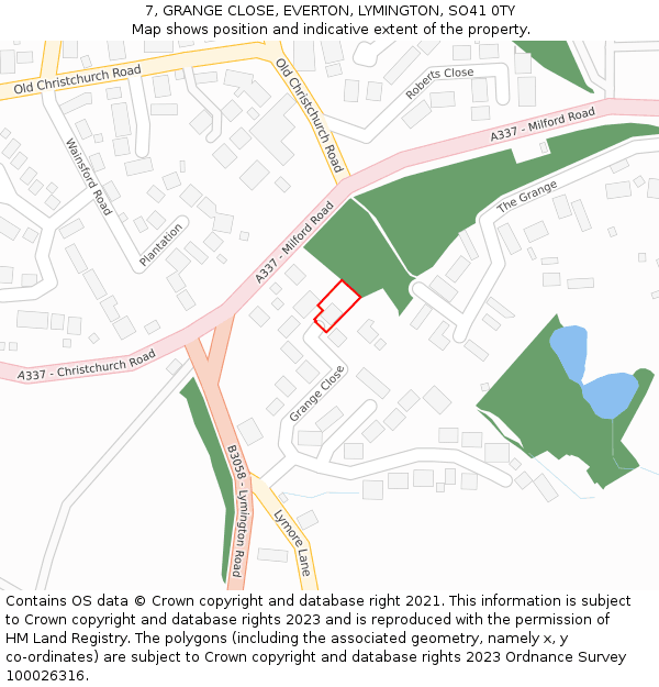 7, GRANGE CLOSE, EVERTON, LYMINGTON, SO41 0TY: Location map and indicative extent of plot