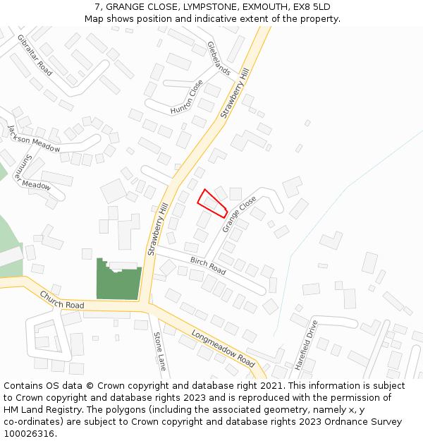 7, GRANGE CLOSE, LYMPSTONE, EXMOUTH, EX8 5LD: Location map and indicative extent of plot