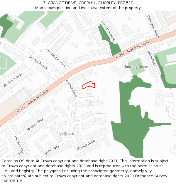 7, GRANGE DRIVE, COPPULL, CHORLEY, PR7 5FG: Location map and indicative extent of plot