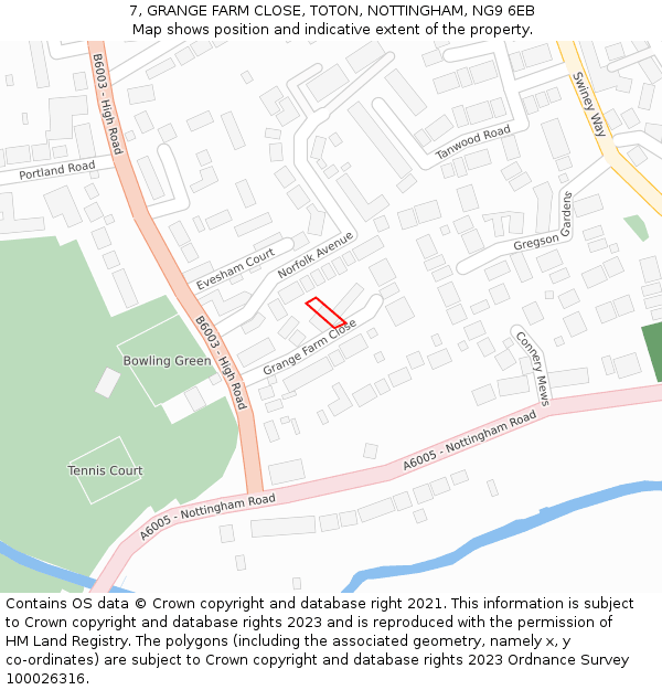 7, GRANGE FARM CLOSE, TOTON, NOTTINGHAM, NG9 6EB: Location map and indicative extent of plot