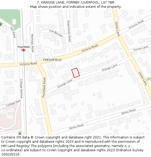 7, GRANGE LANE, FORMBY, LIVERPOOL, L37 7BR: Location map and indicative extent of plot