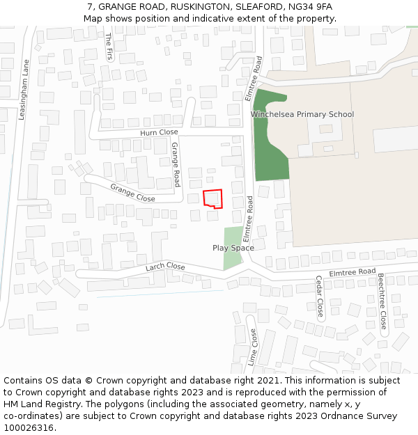 7, GRANGE ROAD, RUSKINGTON, SLEAFORD, NG34 9FA: Location map and indicative extent of plot