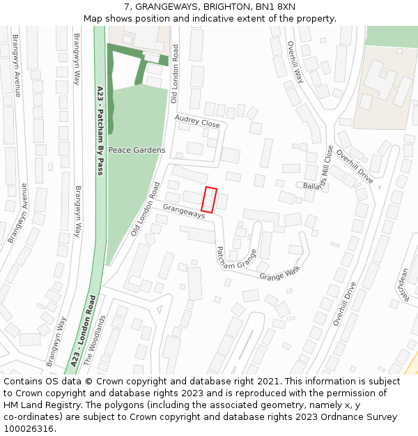 7, GRANGEWAYS, BRIGHTON, BN1 8XN: Location map and indicative extent of plot