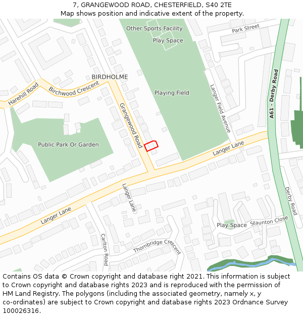 7, GRANGEWOOD ROAD, CHESTERFIELD, S40 2TE: Location map and indicative extent of plot