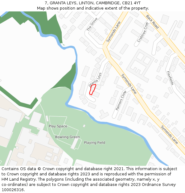 7, GRANTA LEYS, LINTON, CAMBRIDGE, CB21 4YT: Location map and indicative extent of plot