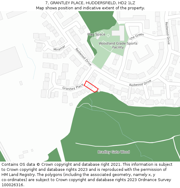 7, GRANTLEY PLACE, HUDDERSFIELD, HD2 1LZ: Location map and indicative extent of plot