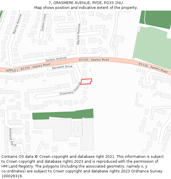 7, GRASMERE AVENUE, RYDE, PO33 1NU: Location map and indicative extent of plot