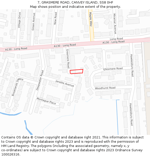 7, GRASMERE ROAD, CANVEY ISLAND, SS8 0HF: Location map and indicative extent of plot