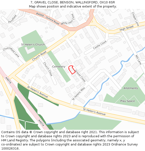 7, GRAVEL CLOSE, BENSON, WALLINGFORD, OX10 6SR: Location map and indicative extent of plot