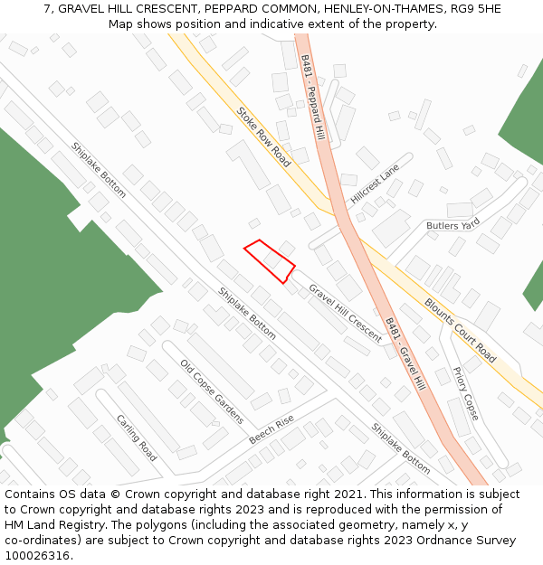 7, GRAVEL HILL CRESCENT, PEPPARD COMMON, HENLEY-ON-THAMES, RG9 5HE: Location map and indicative extent of plot