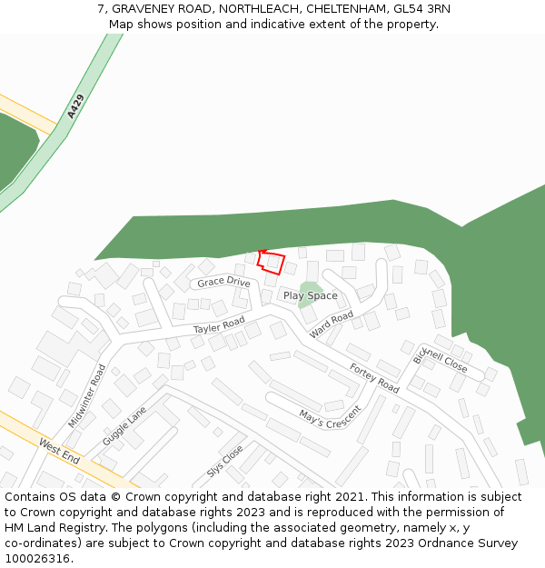 7, GRAVENEY ROAD, NORTHLEACH, CHELTENHAM, GL54 3RN: Location map and indicative extent of plot