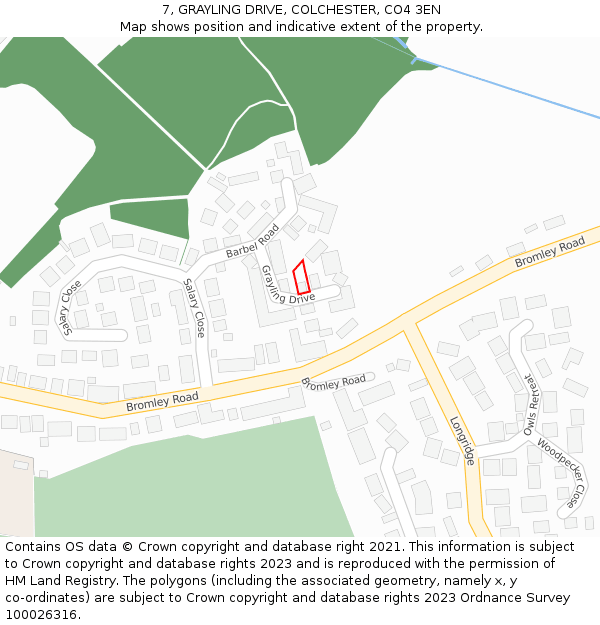 7, GRAYLING DRIVE, COLCHESTER, CO4 3EN: Location map and indicative extent of plot