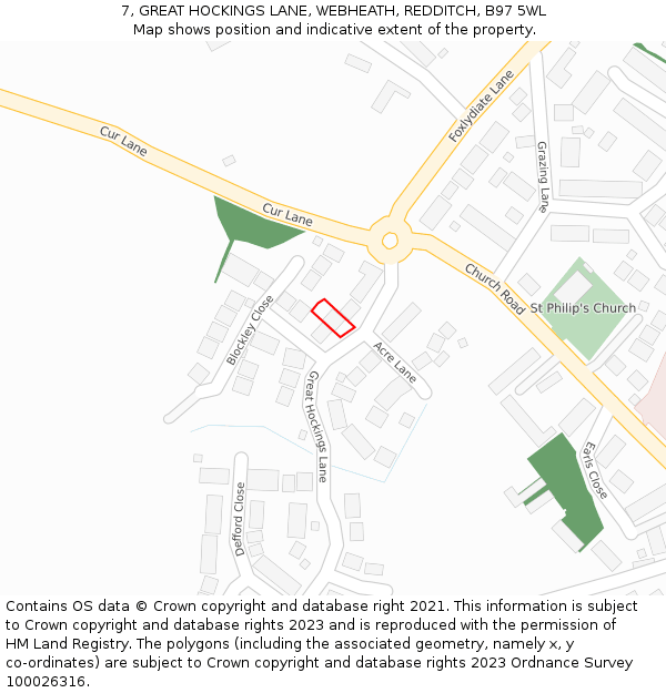 7, GREAT HOCKINGS LANE, WEBHEATH, REDDITCH, B97 5WL: Location map and indicative extent of plot