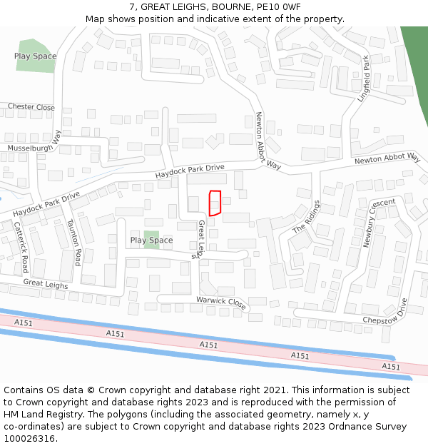 7, GREAT LEIGHS, BOURNE, PE10 0WF: Location map and indicative extent of plot