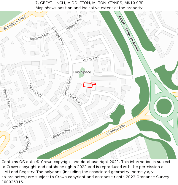 7, GREAT LINCH, MIDDLETON, MILTON KEYNES, MK10 9BF: Location map and indicative extent of plot