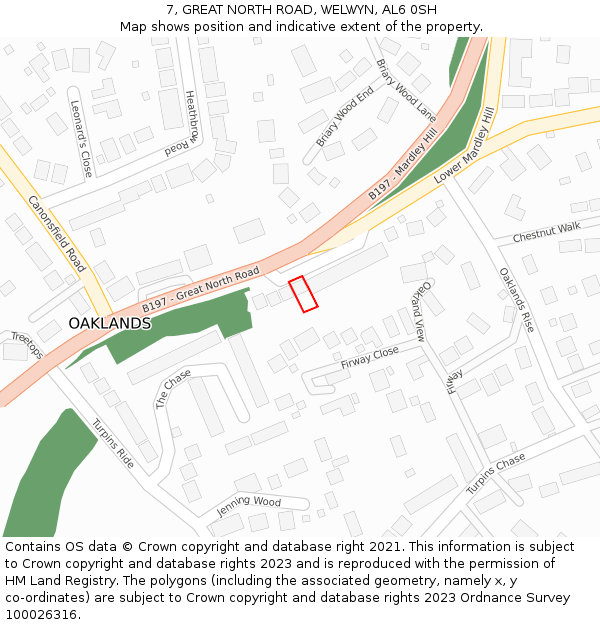 7, GREAT NORTH ROAD, WELWYN, AL6 0SH: Location map and indicative extent of plot