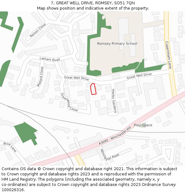 7, GREAT WELL DRIVE, ROMSEY, SO51 7QN: Location map and indicative extent of plot