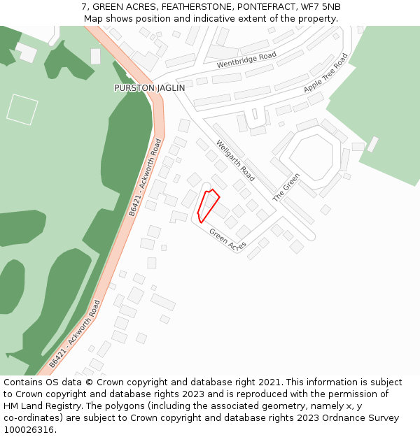 7, GREEN ACRES, FEATHERSTONE, PONTEFRACT, WF7 5NB: Location map and indicative extent of plot