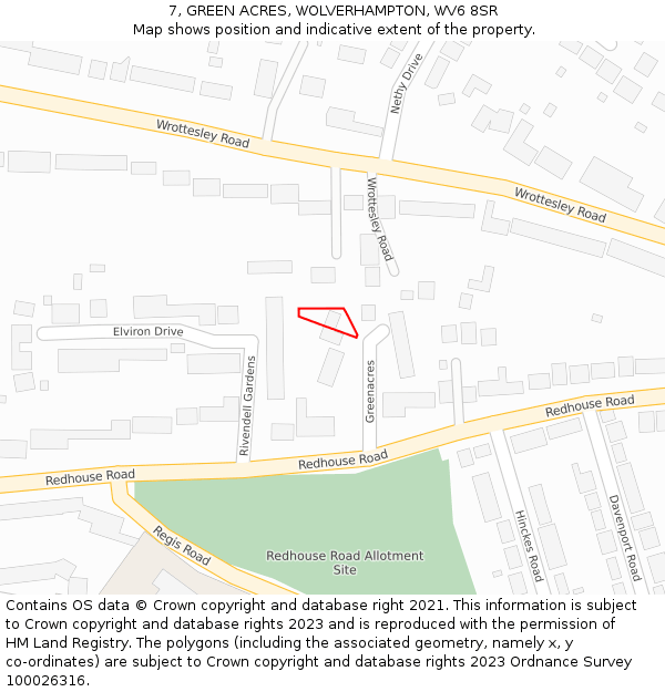 7, GREEN ACRES, WOLVERHAMPTON, WV6 8SR: Location map and indicative extent of plot