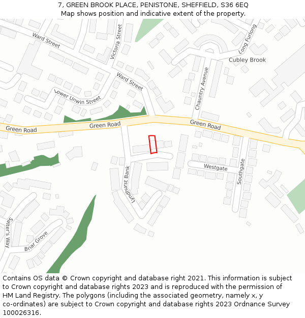 7, GREEN BROOK PLACE, PENISTONE, SHEFFIELD, S36 6EQ: Location map and indicative extent of plot