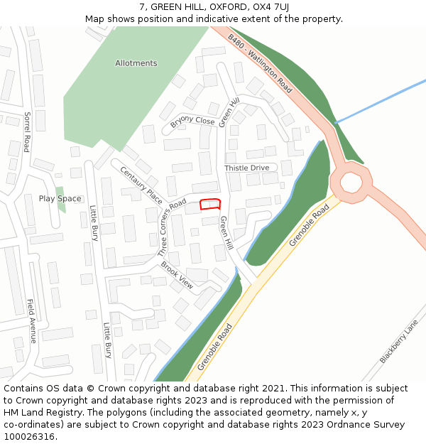 7, GREEN HILL, OXFORD, OX4 7UJ: Location map and indicative extent of plot