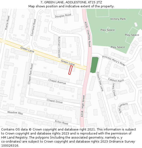 7, GREEN LANE, ADDLESTONE, KT15 2TZ: Location map and indicative extent of plot