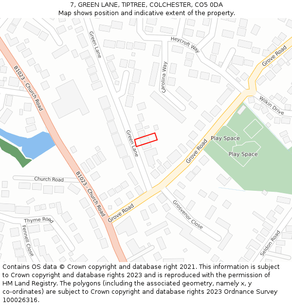7, GREEN LANE, TIPTREE, COLCHESTER, CO5 0DA: Location map and indicative extent of plot