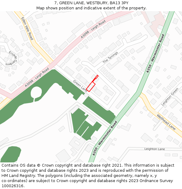 7, GREEN LANE, WESTBURY, BA13 3PY: Location map and indicative extent of plot