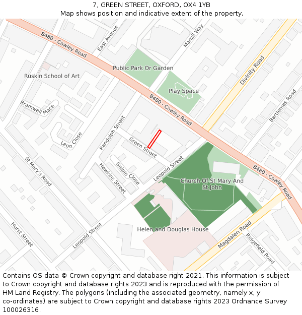 7, GREEN STREET, OXFORD, OX4 1YB: Location map and indicative extent of plot