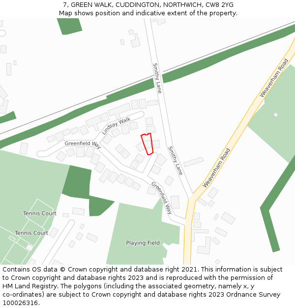 7, GREEN WALK, CUDDINGTON, NORTHWICH, CW8 2YG: Location map and indicative extent of plot