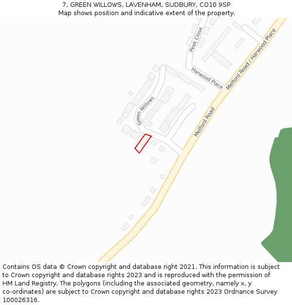 7, GREEN WILLOWS, LAVENHAM, SUDBURY, CO10 9SP: Location map and indicative extent of plot