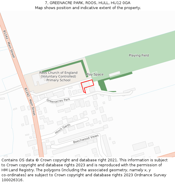 7, GREENACRE PARK, ROOS, HULL, HU12 0GA: Location map and indicative extent of plot